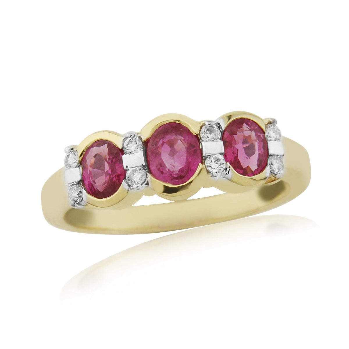 9ct triple oval ruby &amp; diamond ring 0.10ct