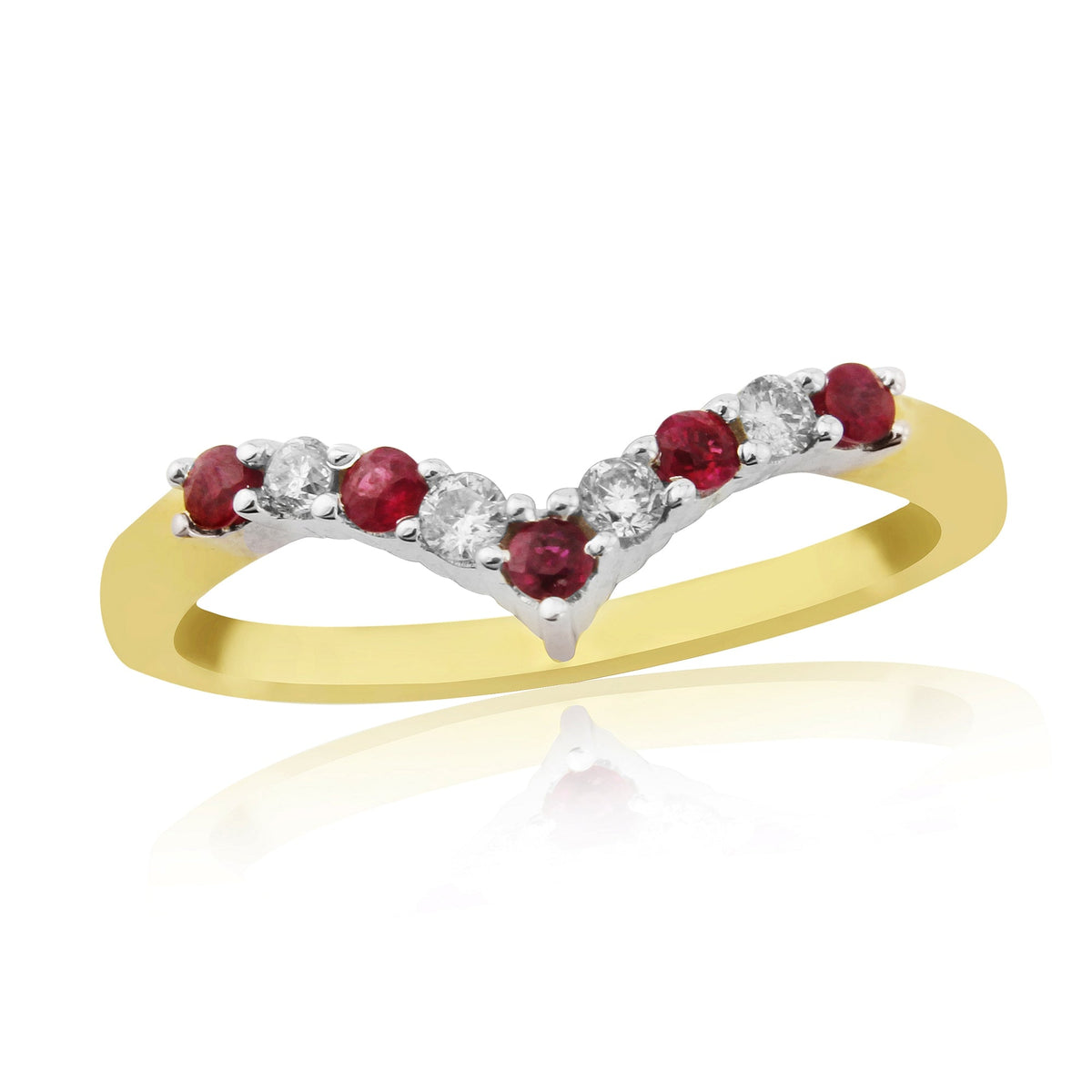 9ct gold 2mm round ruby &amp; diamond wishbone ring 0.11ct