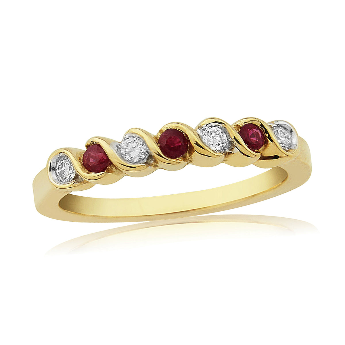 9ct gold 2.00mm ruby &amp; diamond half et ring 0.11ct