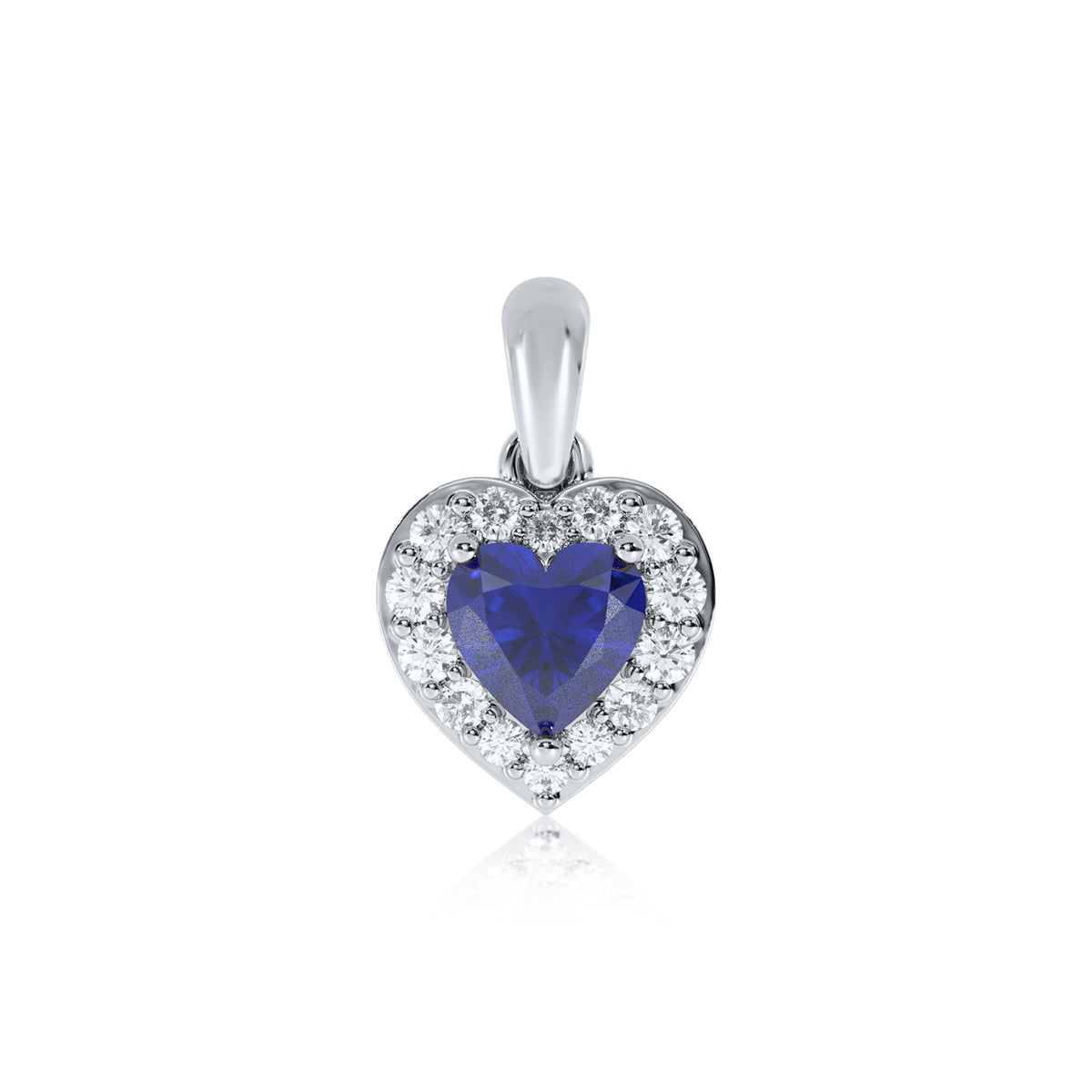 9ct white gold 5mm heart shape sapphire &amp; diamond cluster pendant 0.13ct