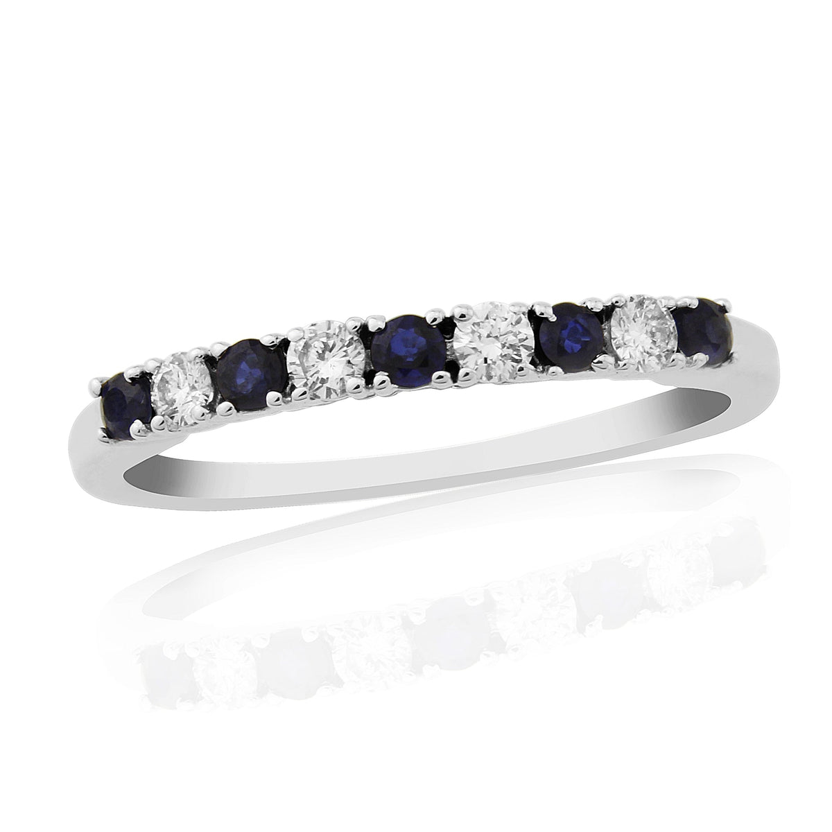 9ct white gold 2mm round sapphire &amp; diamond half eternity ring 0.14ct