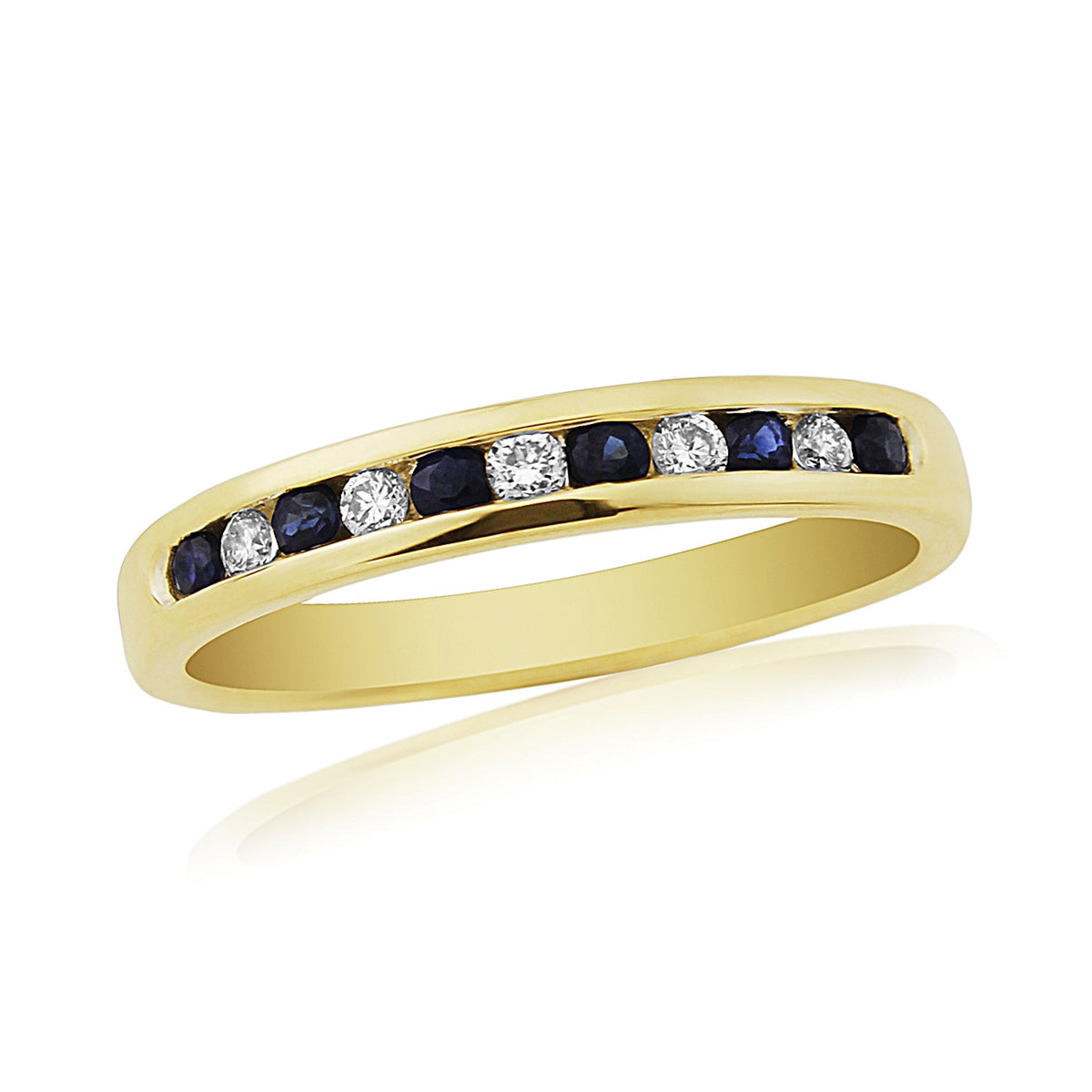 9ct gold channel set sapphire &amp; diamond half eternity ring 0.11ct