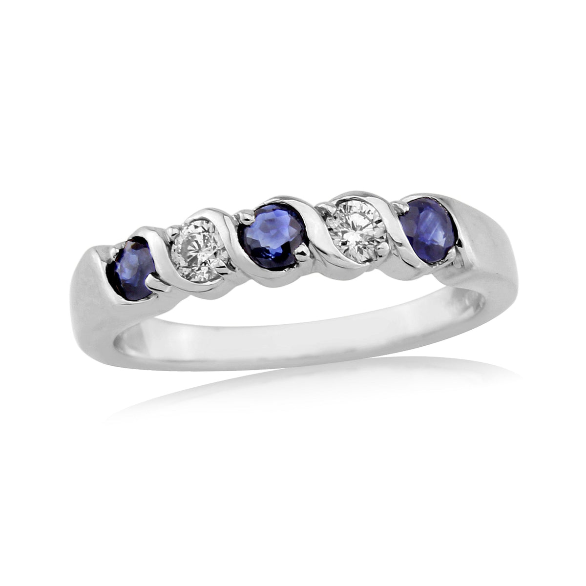 9ct white gold 3mm rounnd sapphire &amp; diamond half et ring 0.17ct