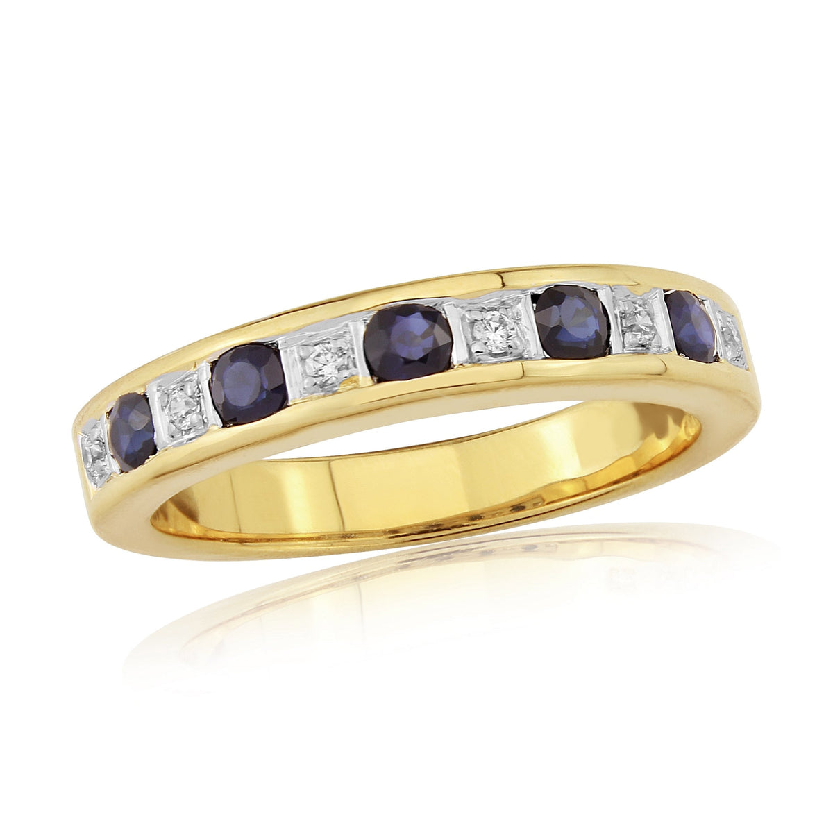 9ct gold sapphire &amp; diamond half et ring 0.06ct