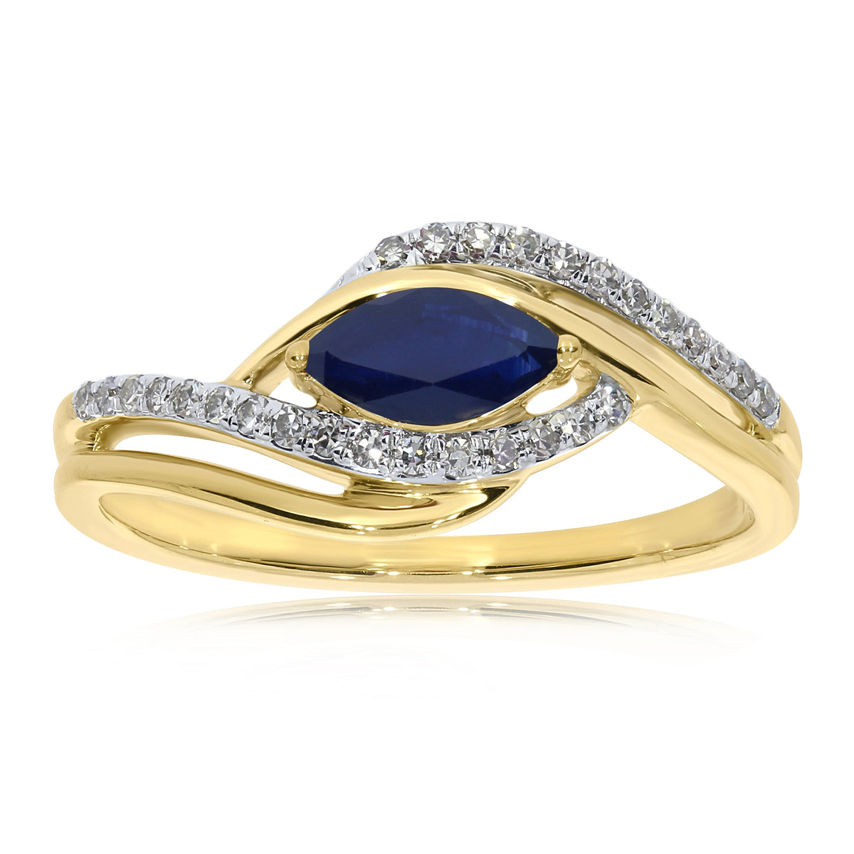 9ct gold 7x3.5mm marquise shape sapphire &amp; diamond ring 0.14ct