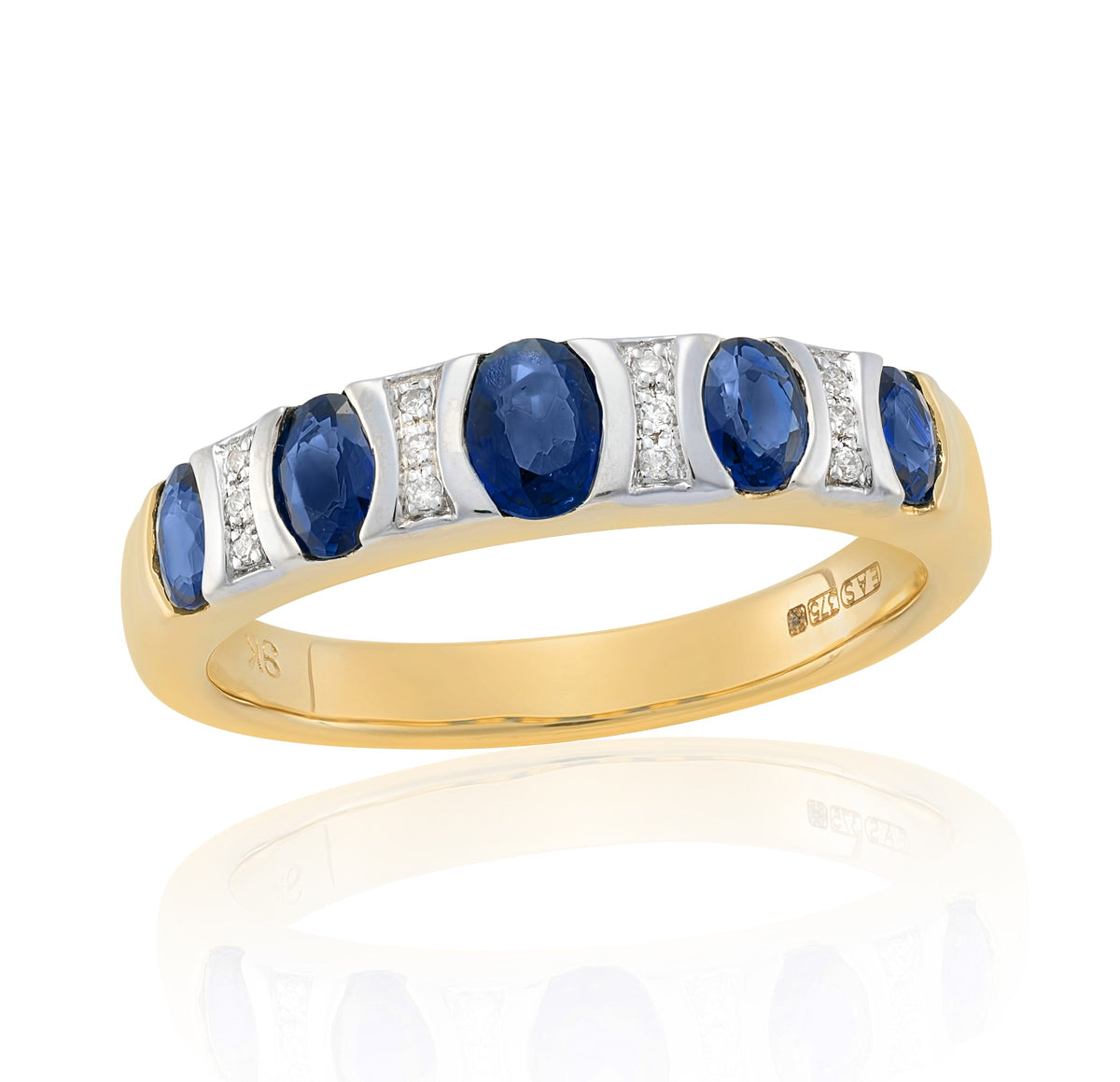 9ct oval sapphires &amp; diamond ring 0.04ct