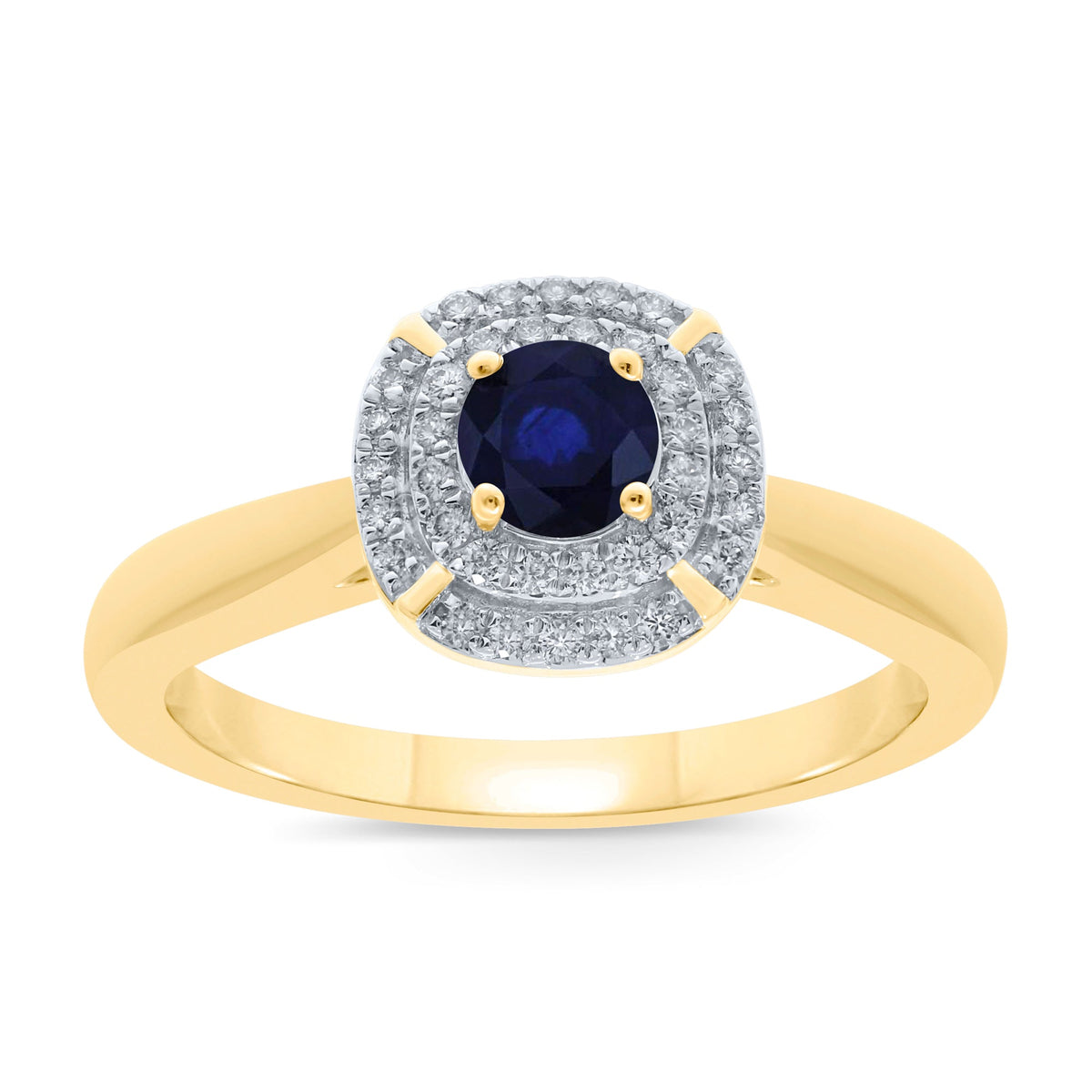 9ct gold 4.5mm round sapphire &amp; diamond cluster ring 0.14ct