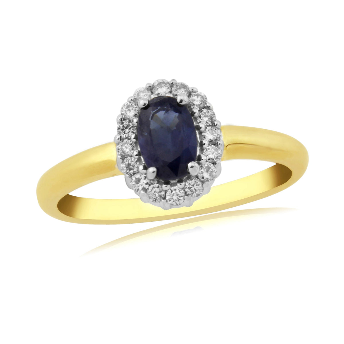 9ct gold 6x4mm oval sapphire &amp; diamond cluster ring 0.16ct