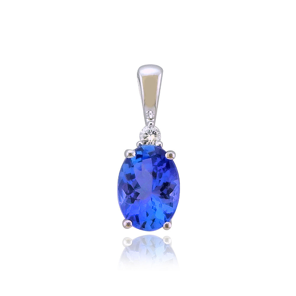 9ct white gold 7x5mm oval tanzanite &amp; diamond pendant 0.02ct