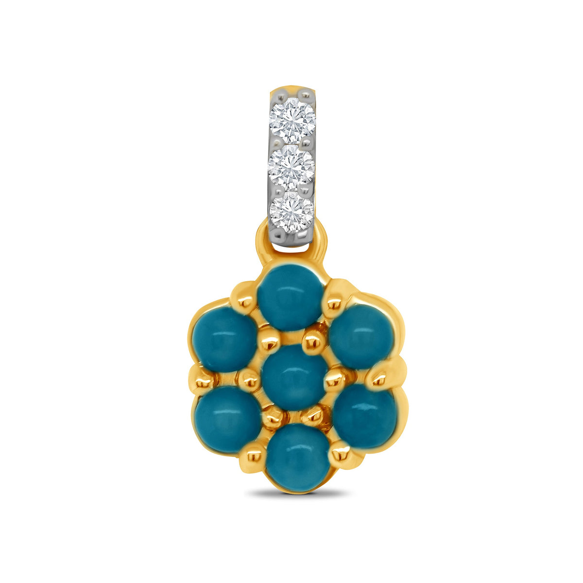 9ct gold 7mm turquoise &amp; diamond cluster pendant 0.16ct