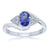 9ct white gold 7x5mm oval tanzanite & triple diamond shoulder cross-over ring 0.15ct