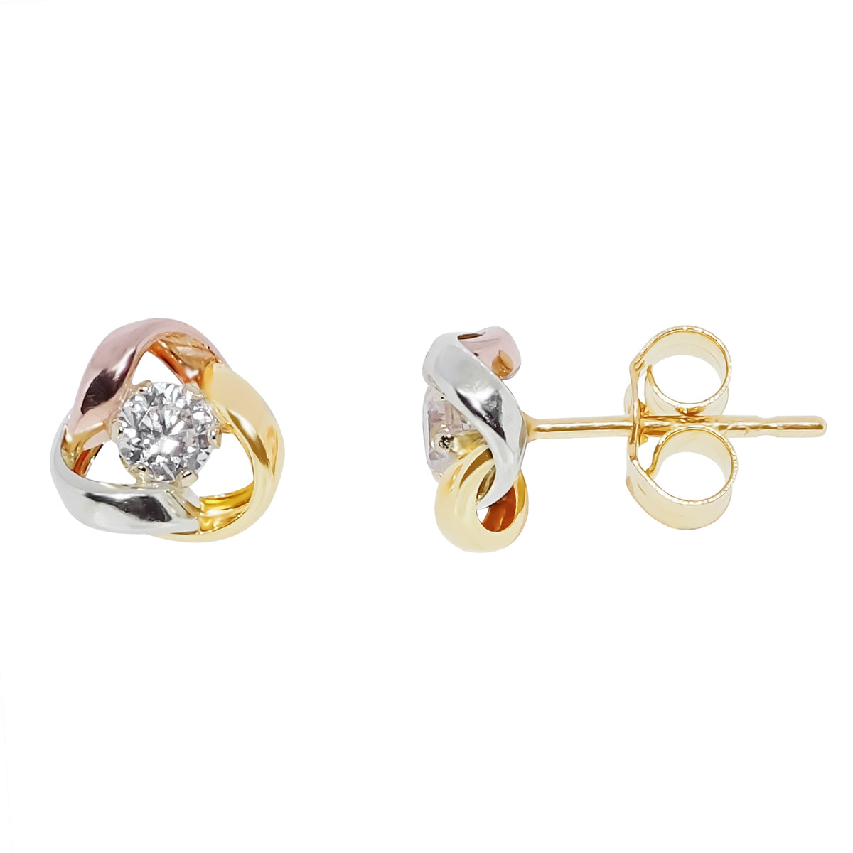 9ct m/c gold CZ knot studs