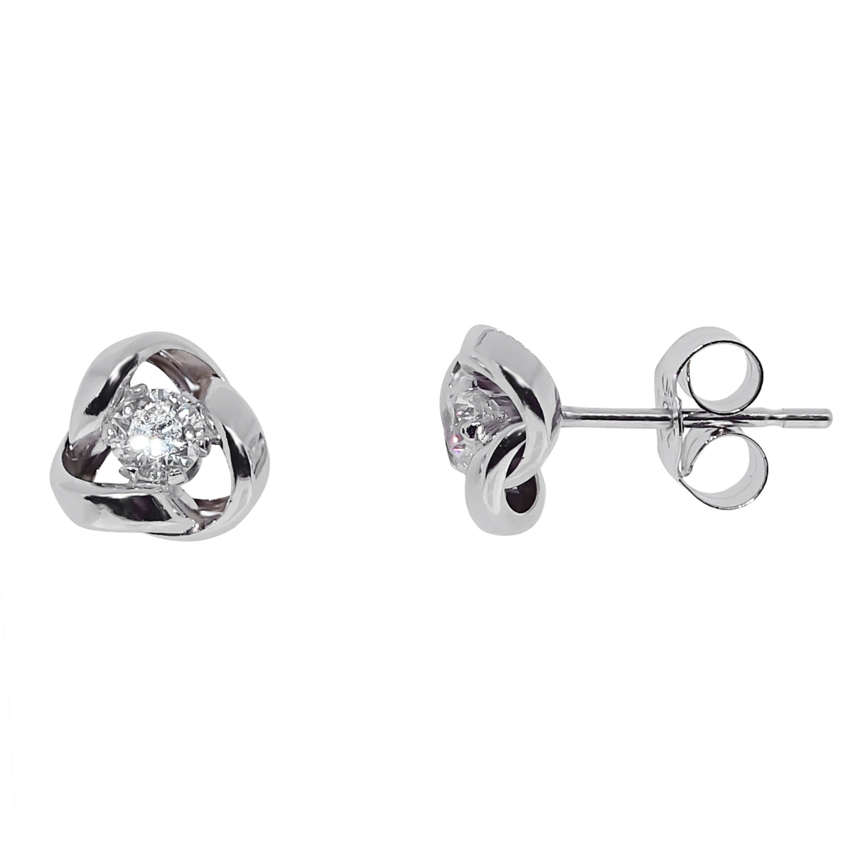 9ct white gold CZ knot studs