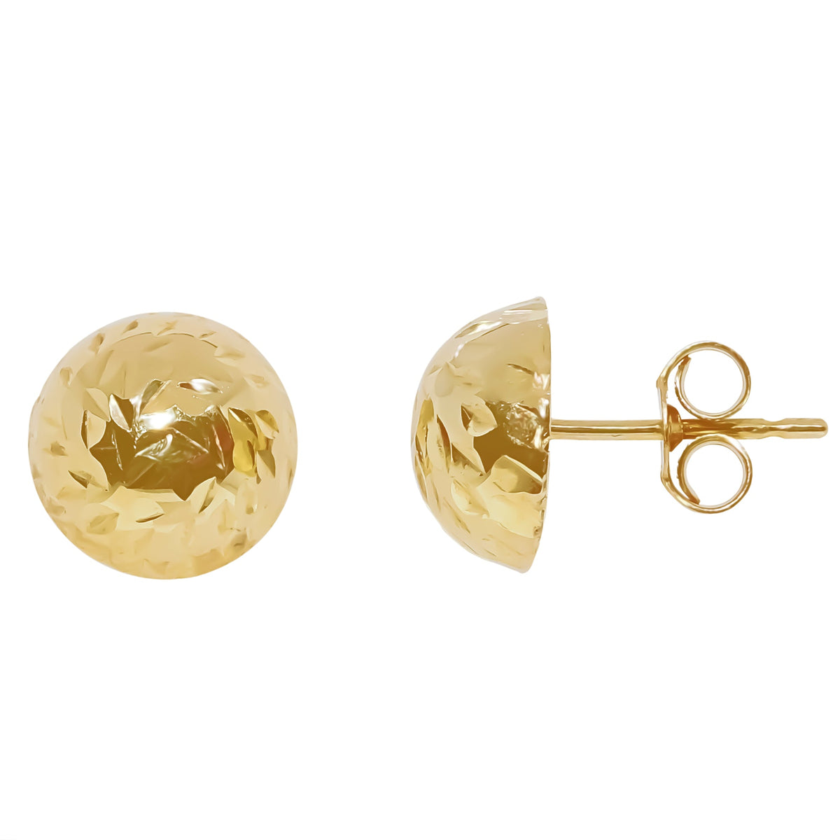 9ct gold 9mm d/c dome stud earrings