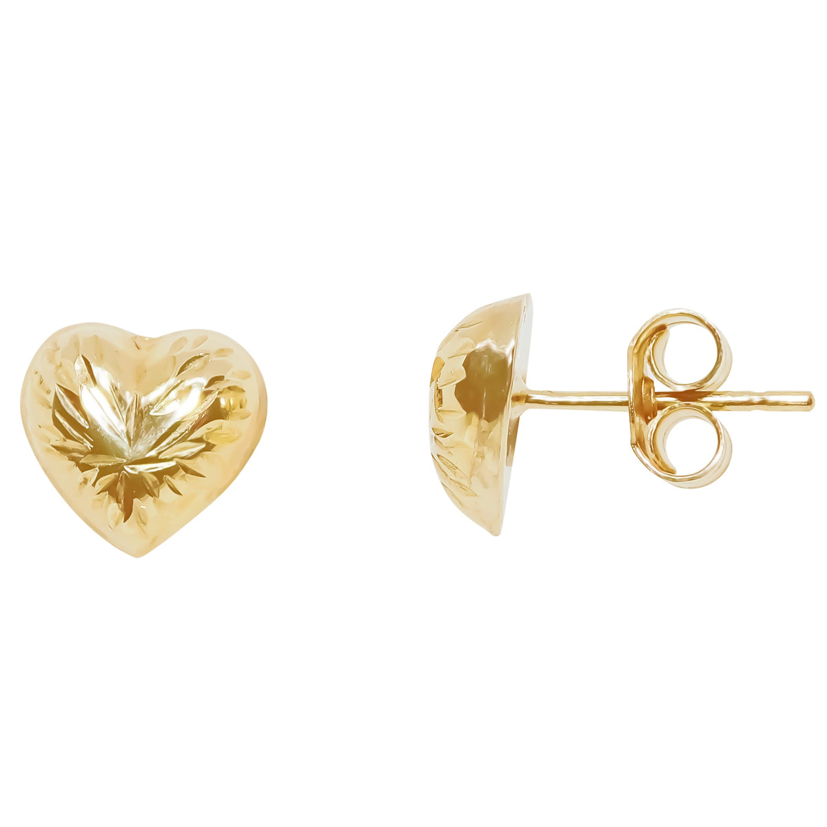 9ct gold 8mm d/c heart shape stud earrings