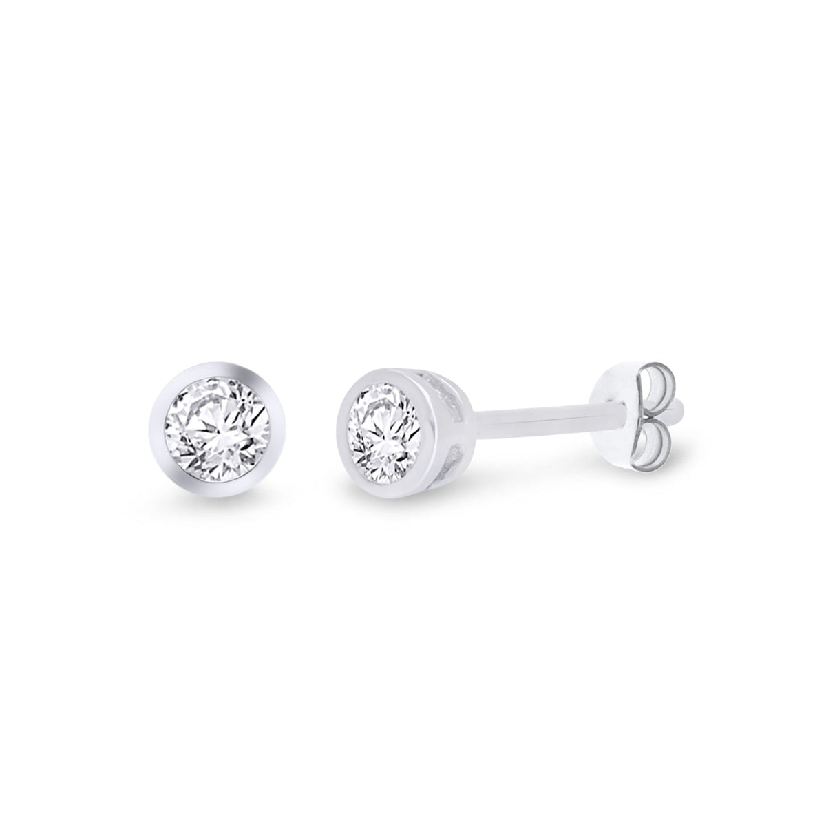 9ct white gold rub over set diamond stud earrings 0.20ct