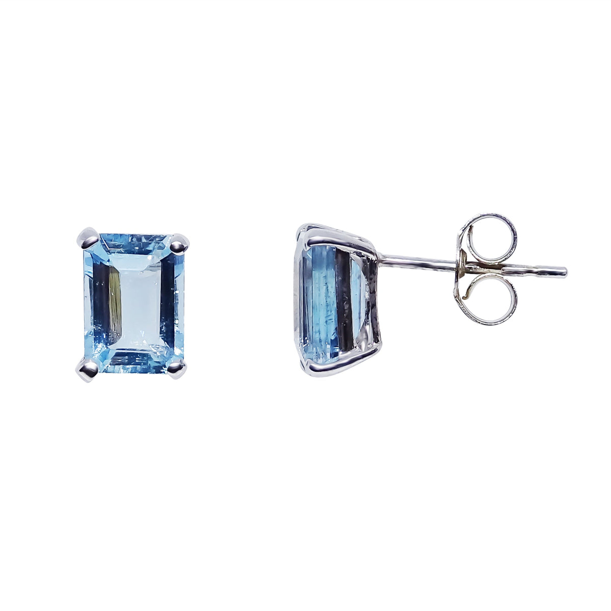 9ct white gold 7x5mm emerald cut aquamarine stud earrings