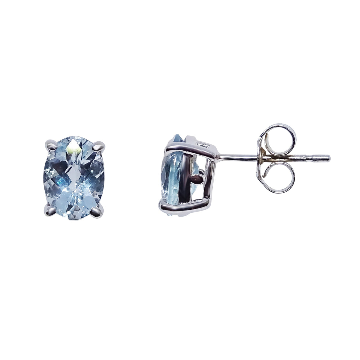 9ct white gold checkerboard cut 7x5mm oval aquamarine stud earrings