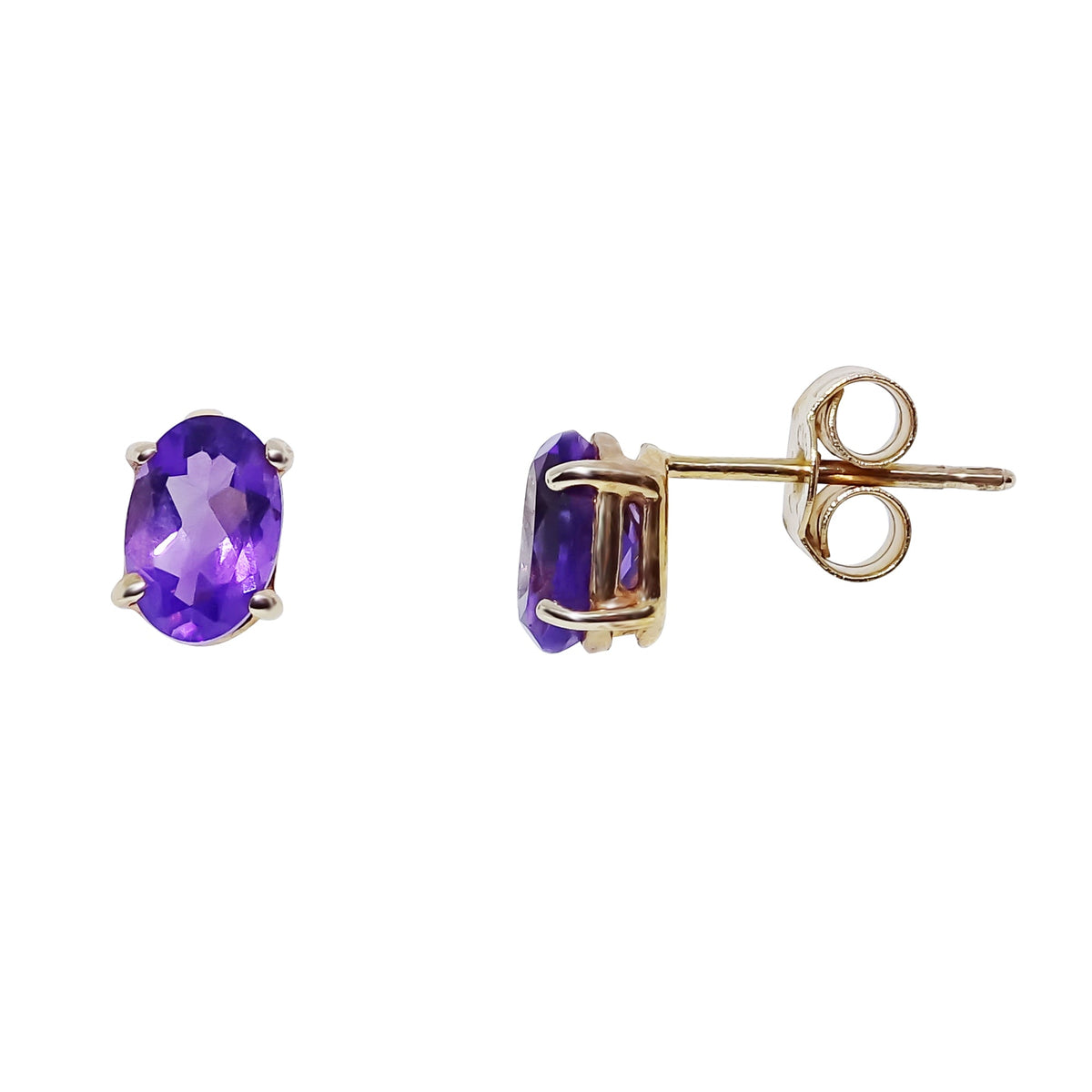 9ct gold 6x4mm oval amethyst stud earrings