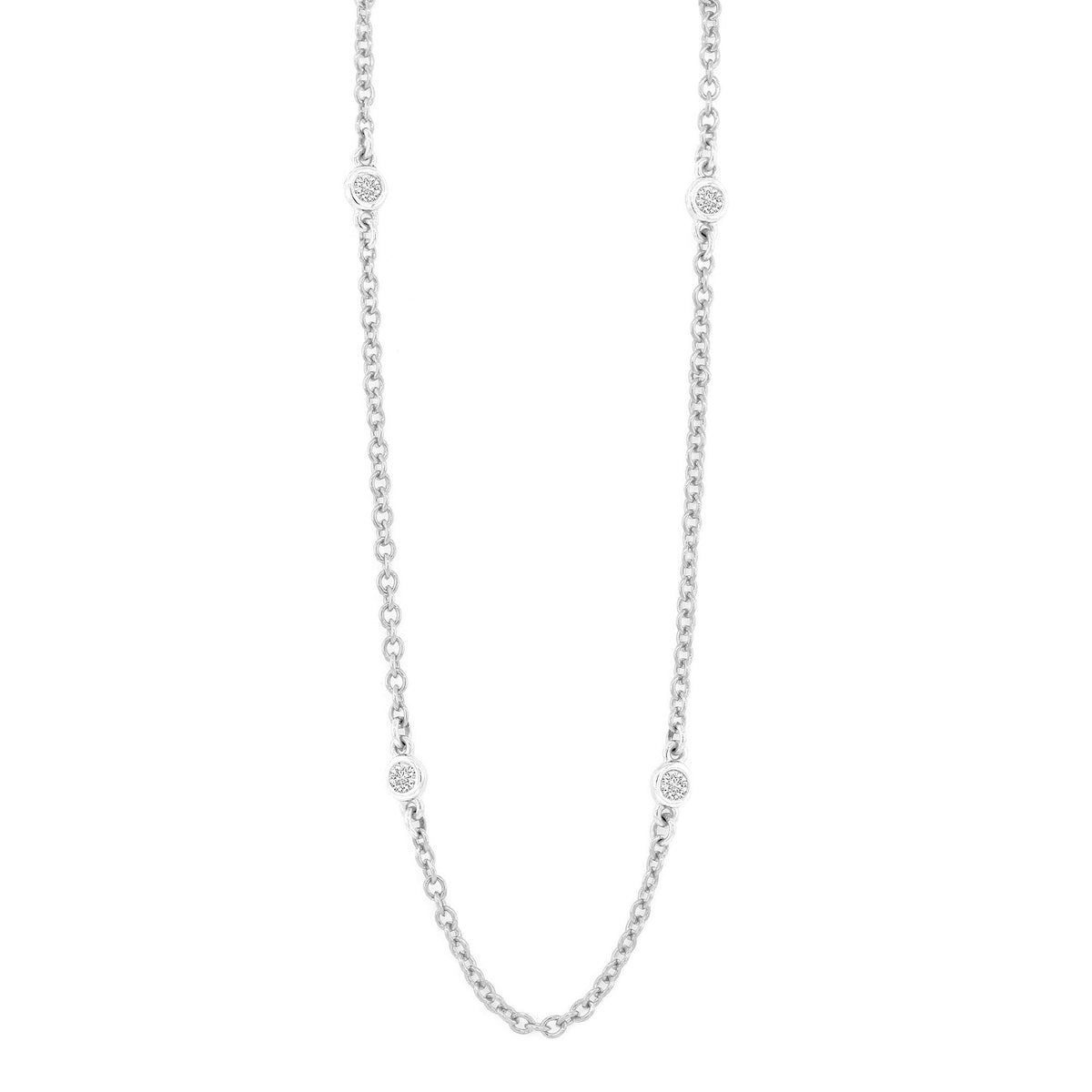 9ct white gold seven stone rub over set diamond necklace with 1&quot; adjuster to 16&quot;  0.15ct