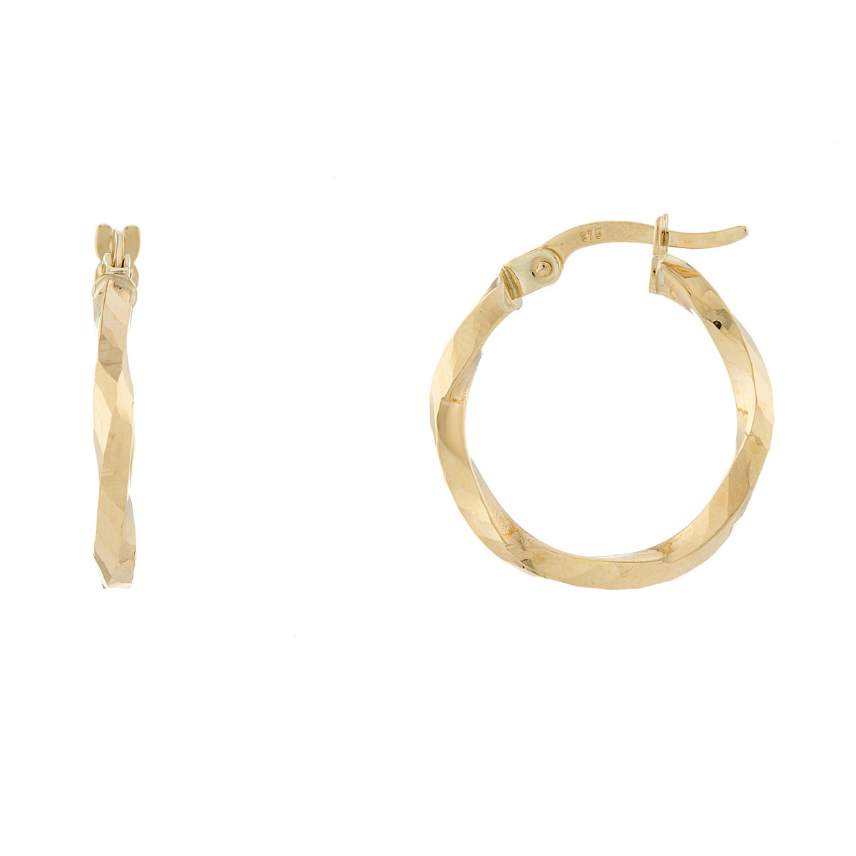 9ct gold 15mm d/c twisted hoop earrings