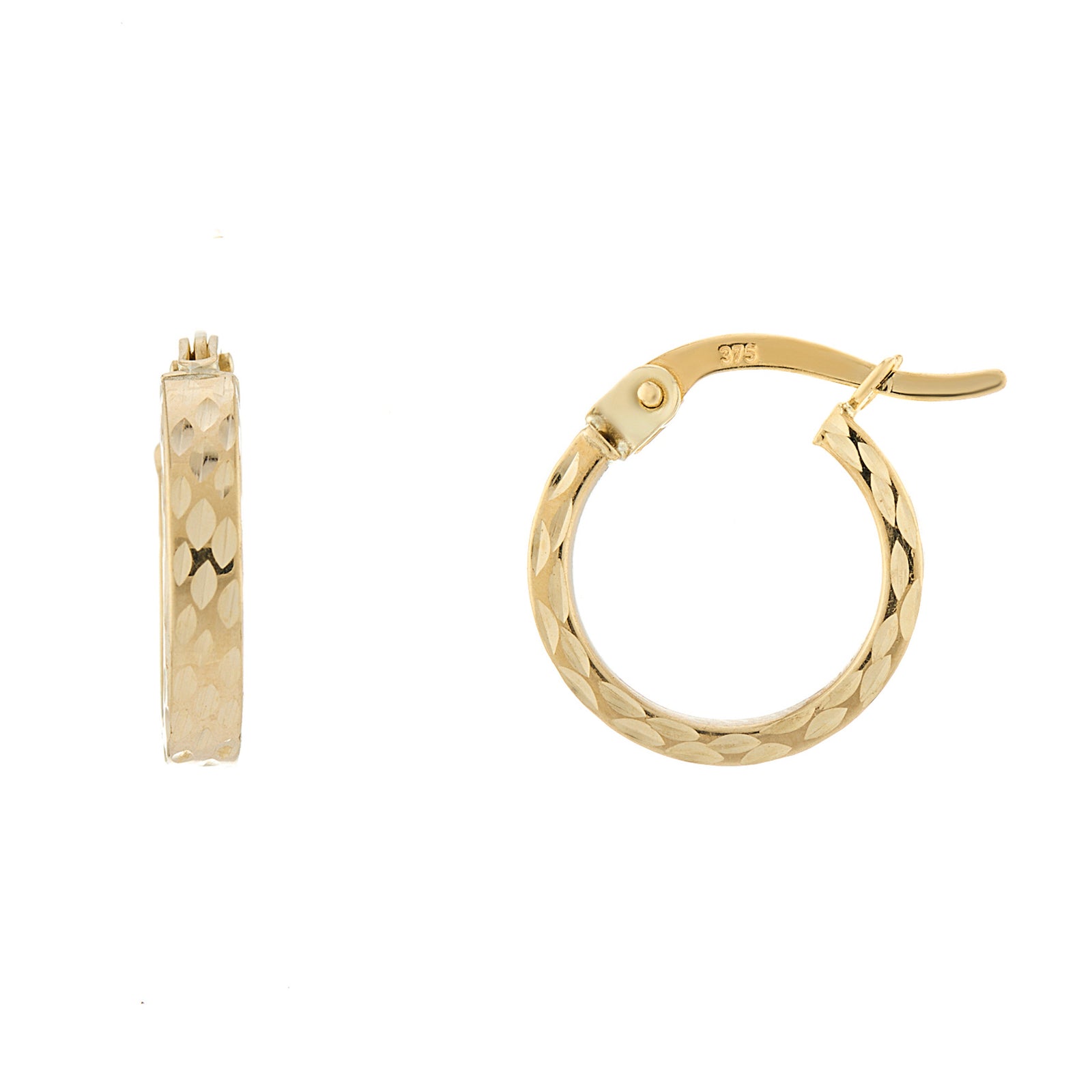 9ct gold 10mm square d/c hoop earrings