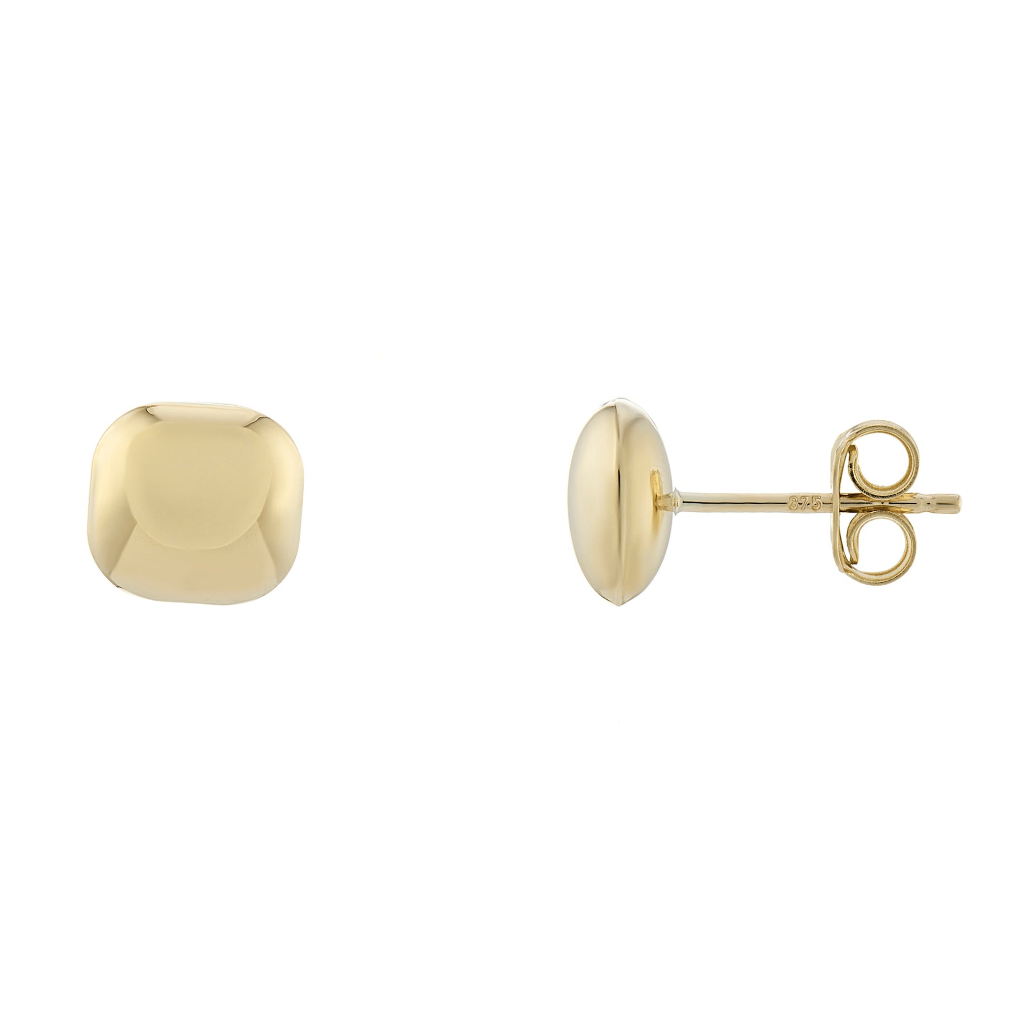 9ct gold 8mm plain cushion shape stud earrings
