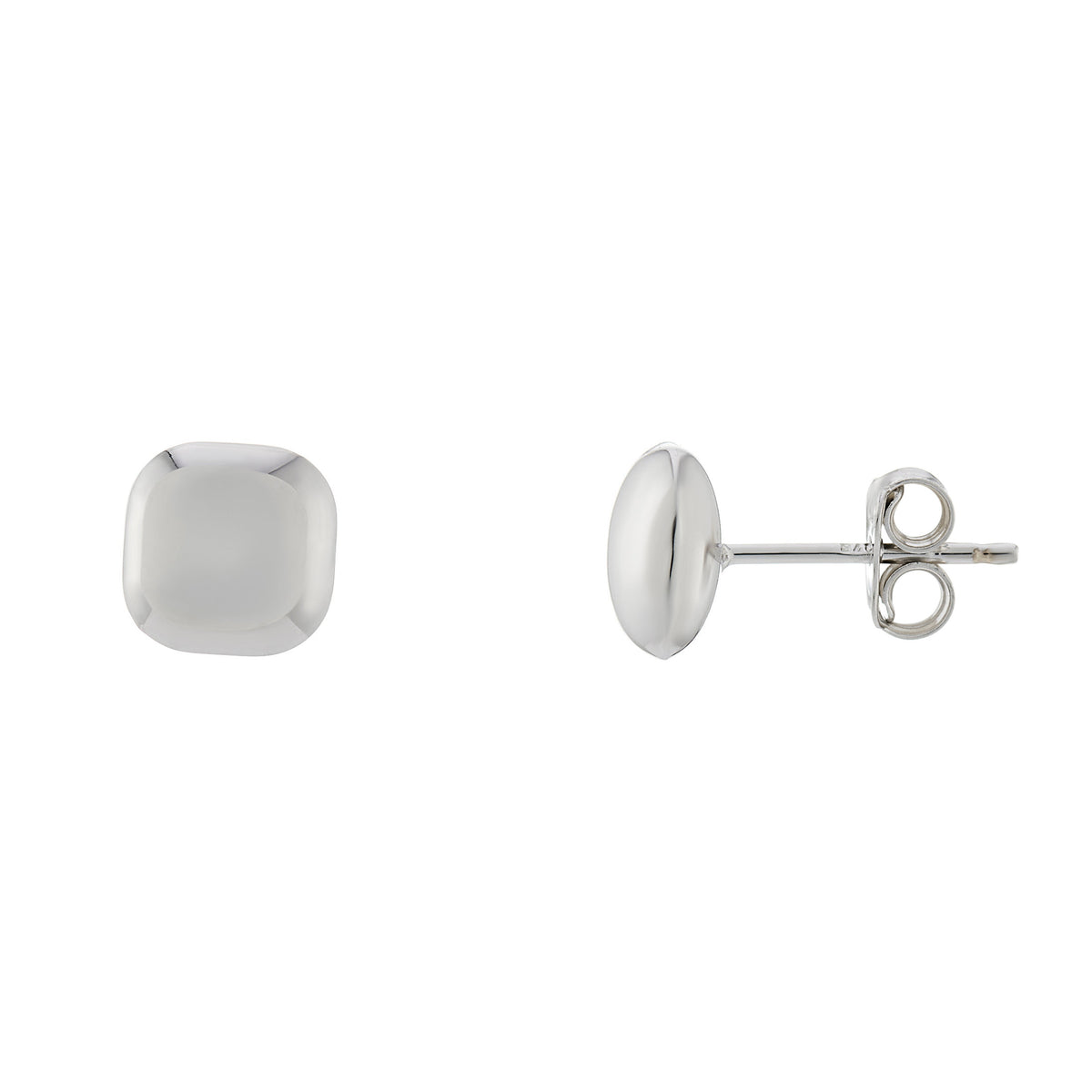 9ct white gold 8mm plain cushion shape stud earrings