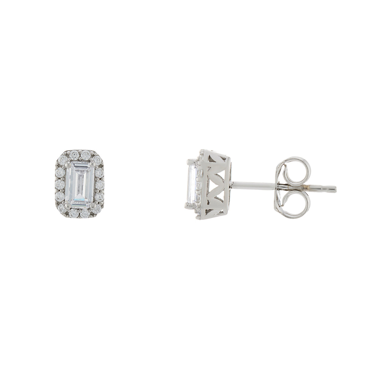 9ct white gold rectangular cz &amp; cz cluster stud earrings