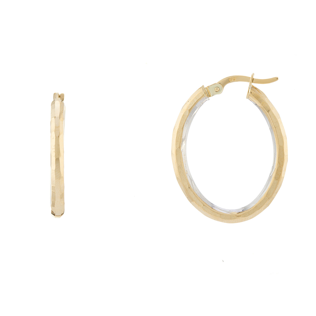 9ct gold 16mm x 20mm d/c hoop earrings with inside rhodiumed