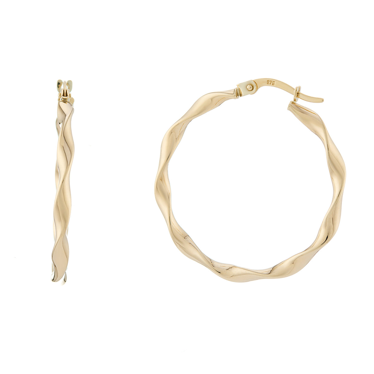 9ct gold 25mm  twisted hoop earrings