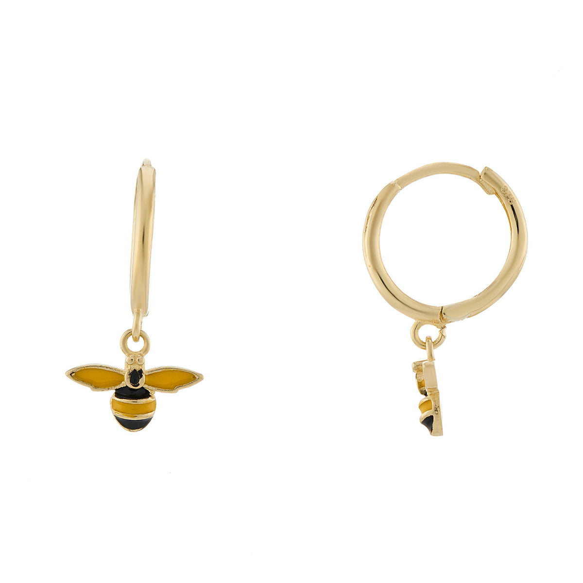 9ct gold hoop &amp; bee earrings