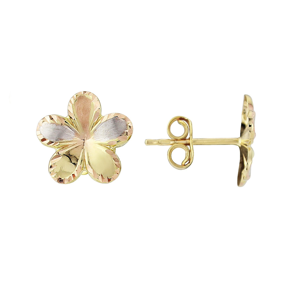 9ct gold 3 colour d/c petal stud earrings