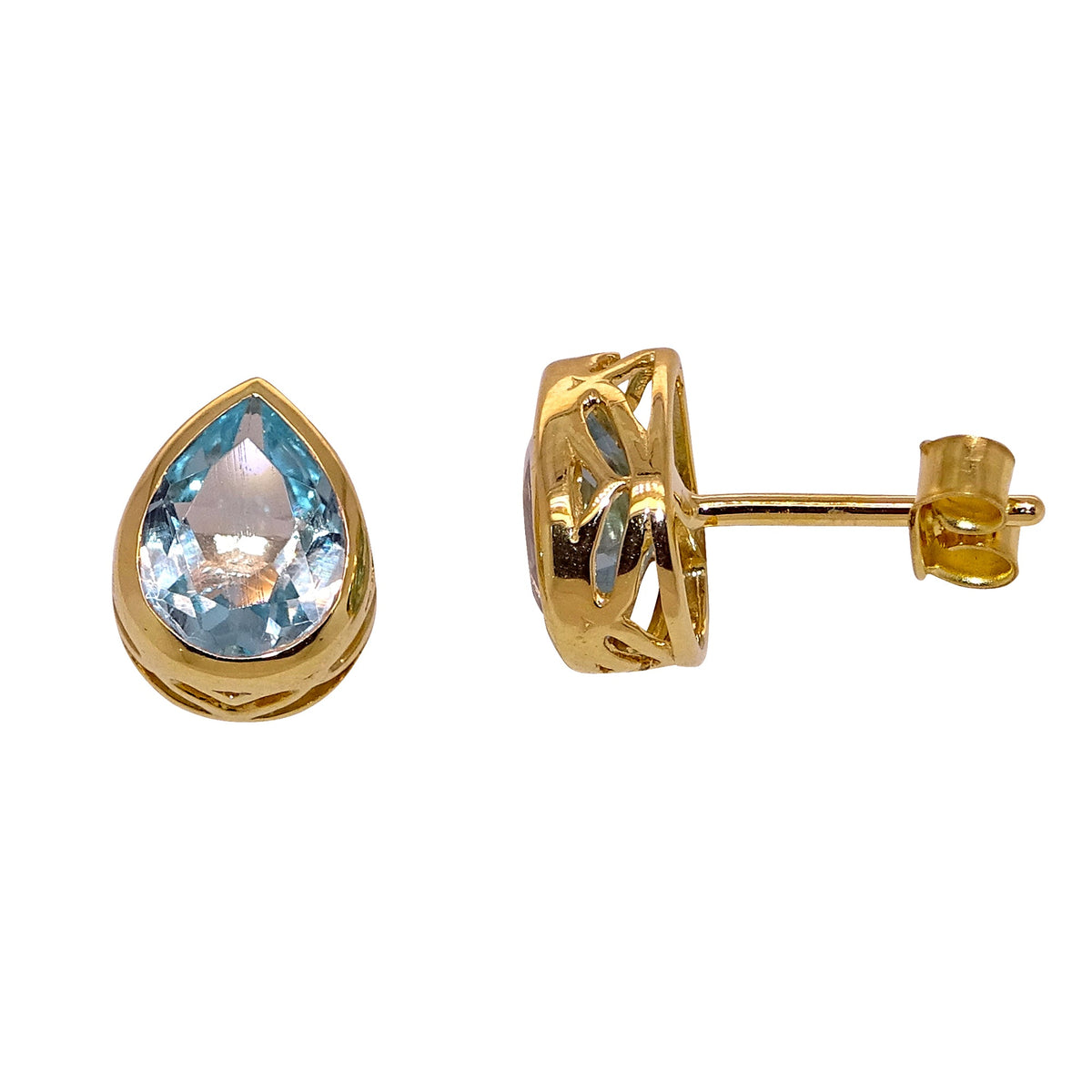 9ct gold 8x6mm pear shape blue topaz stud earrings