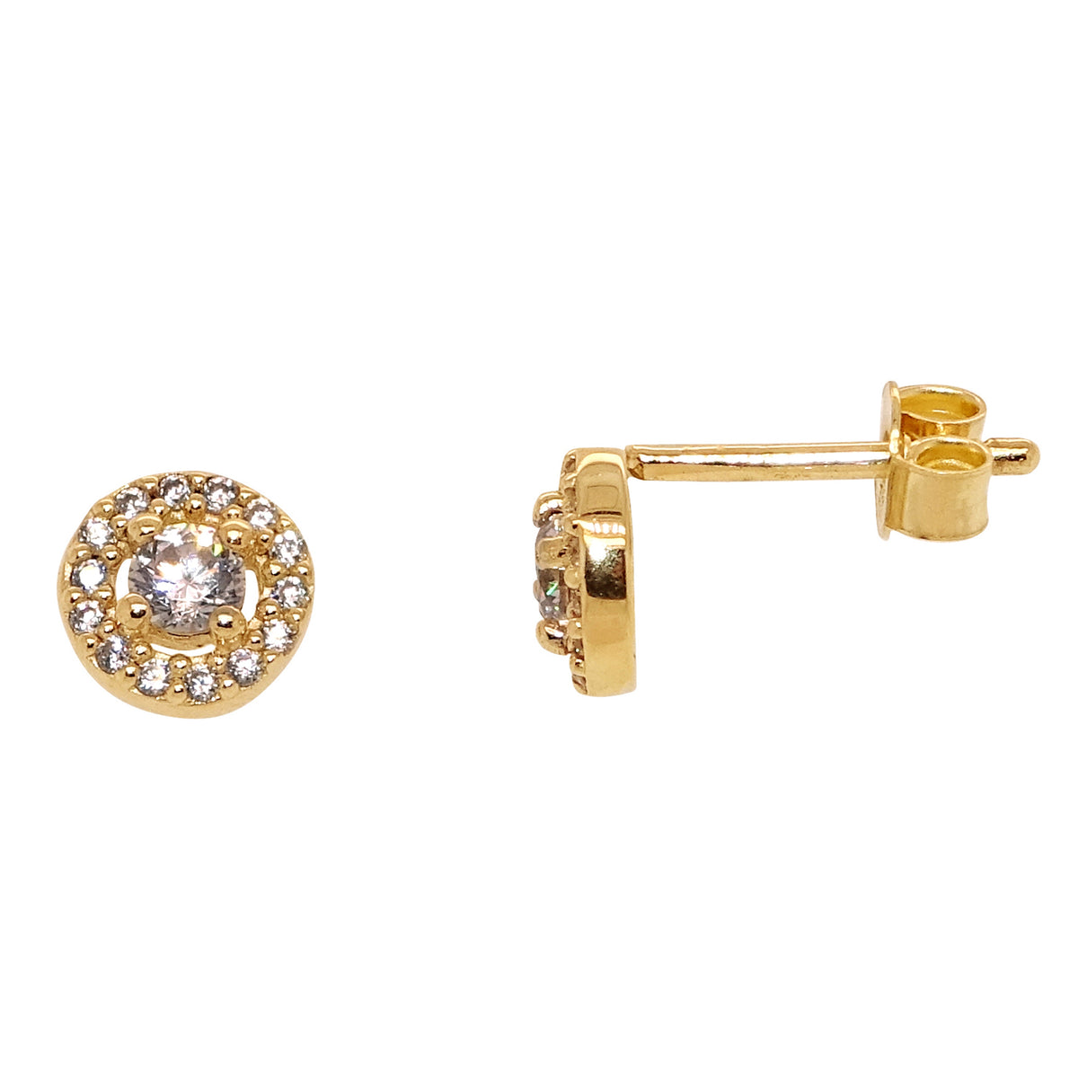 9ct gold 3mm cz &amp; cz cluster halo stud earrings