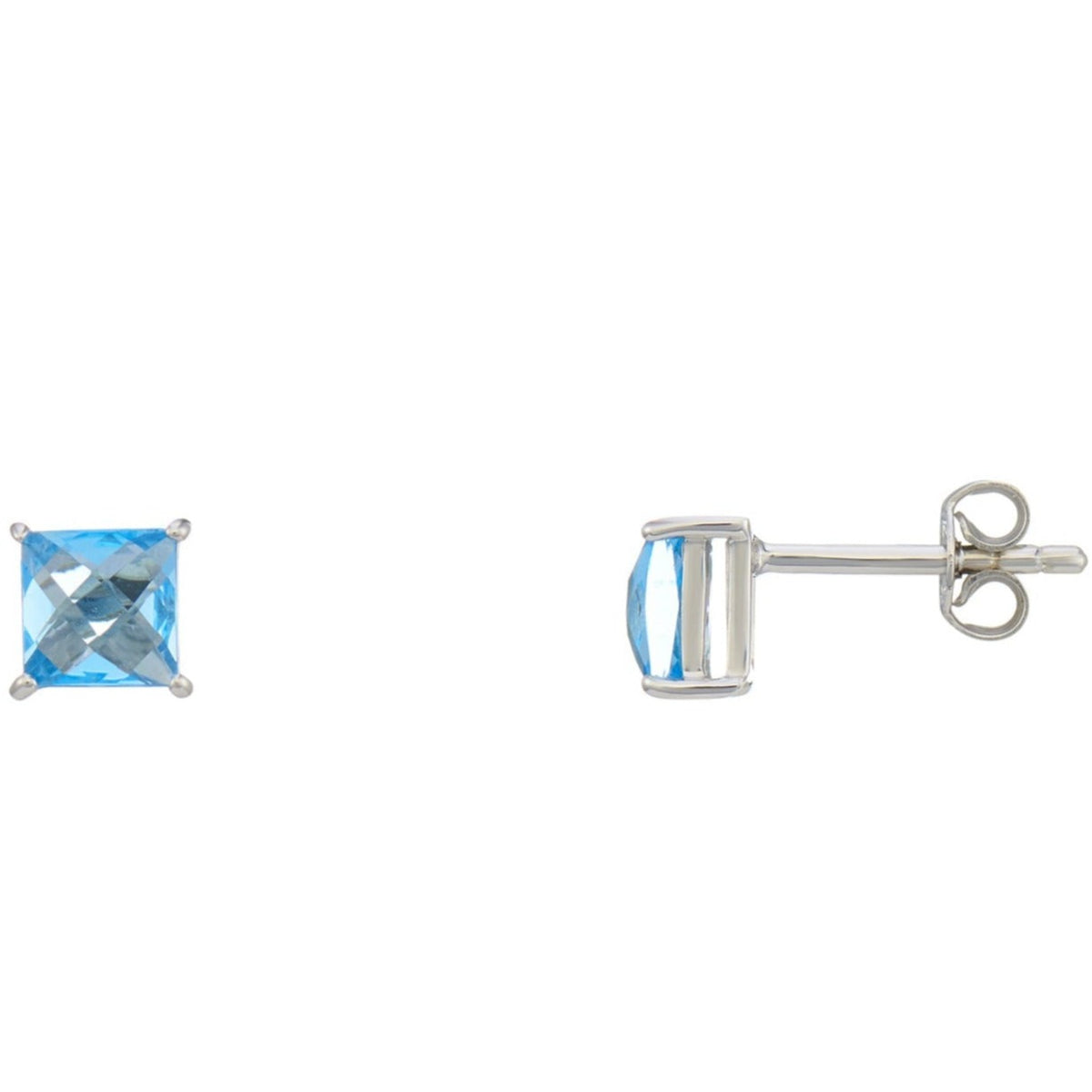 9ct white gold 5mm square checkerboard cut blue topaz stud earrings