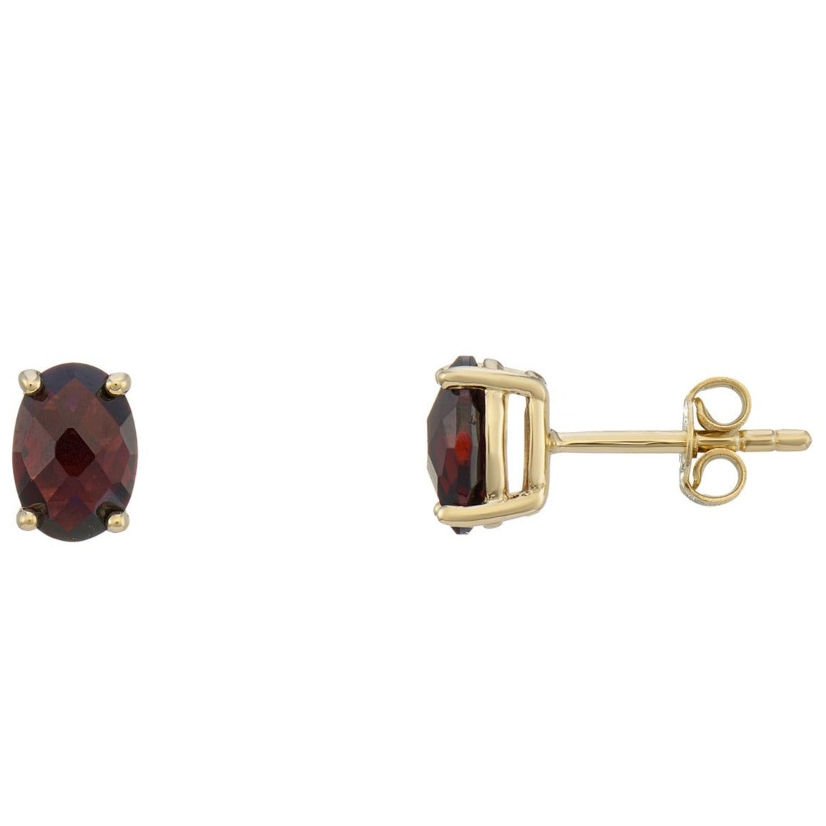 9ct gold 7x5mm oval checkerboard cut garnet stud earrings