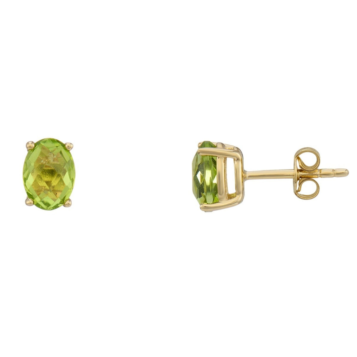 9ct gold 7x5mm oval checkerboard cut peridot stud earrings