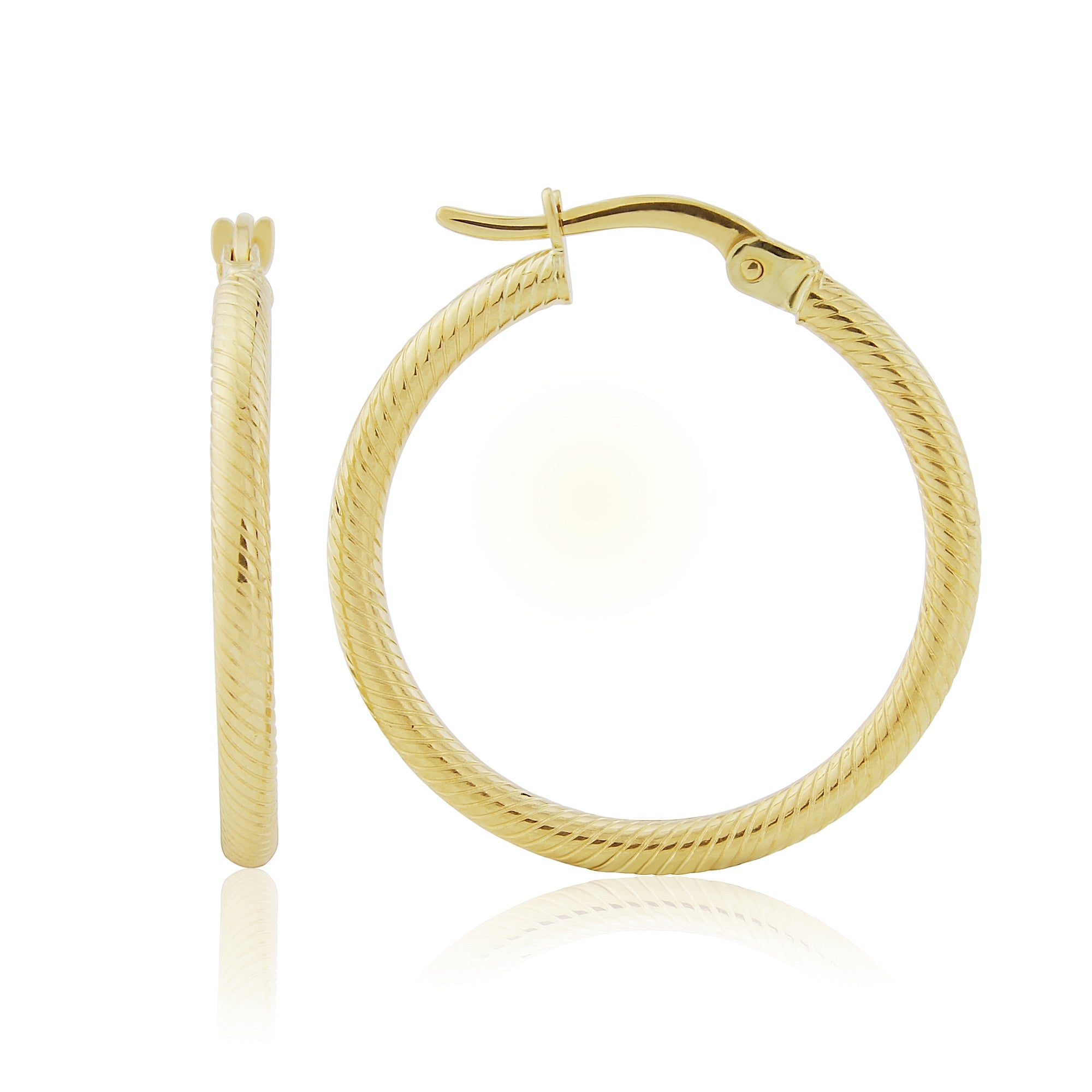 9ct gold 20.00mm patterned hoop earrings