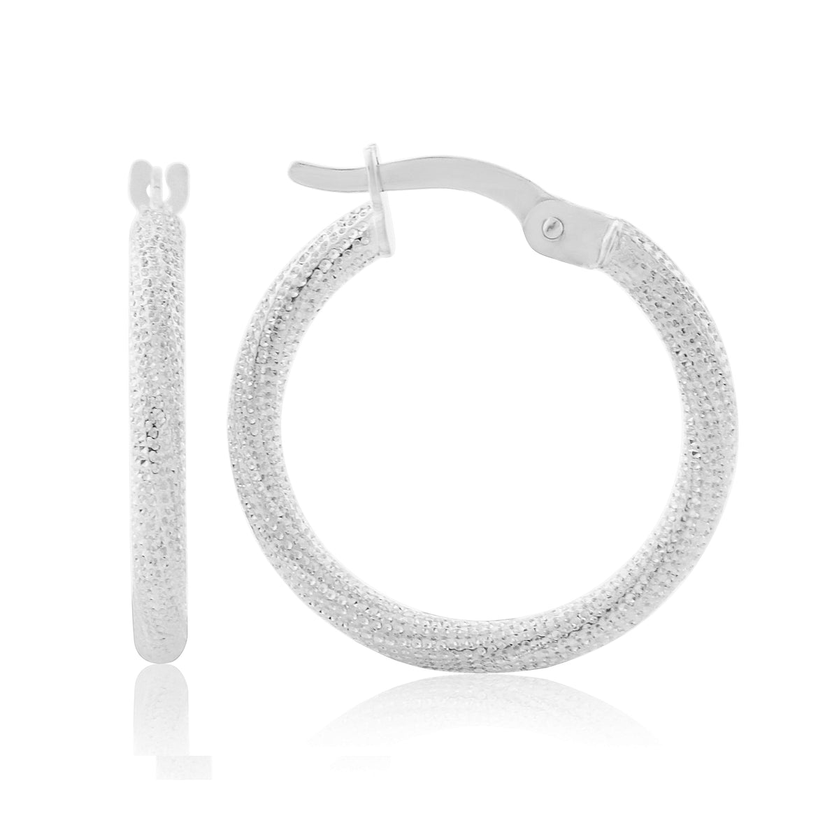 9ct white gold 15.00mm patterned hoop earrings