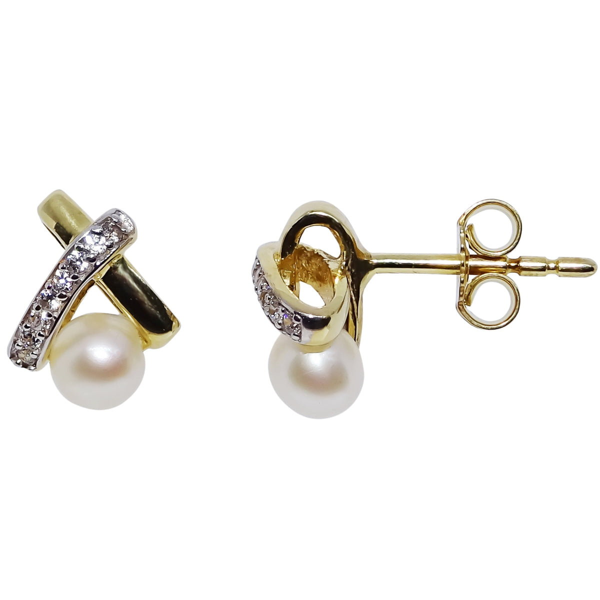 9ct gold 4.75mm freshwater pearl &amp; cz stud earrings