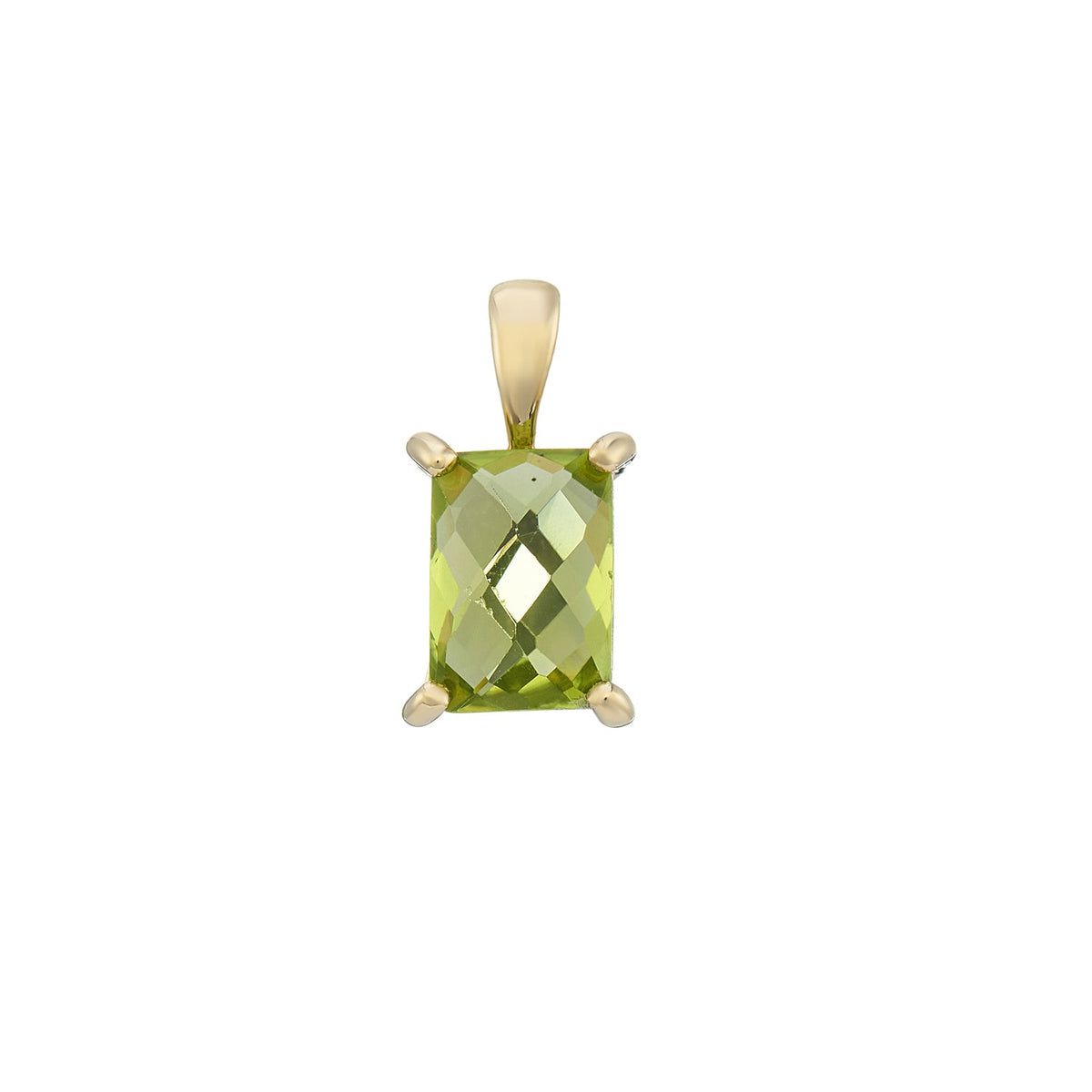 9ct gold 7x5mm rectangular checkerboard cut peridot pendant