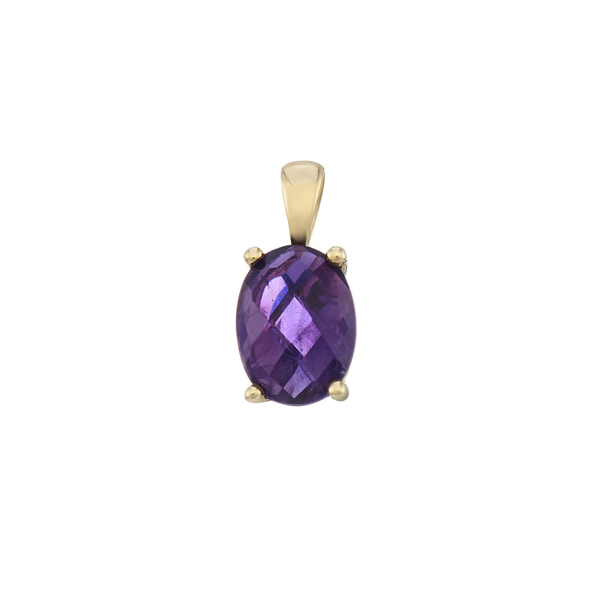 9ct gold 8x6mm oval checkerboard cut amethyst pendant