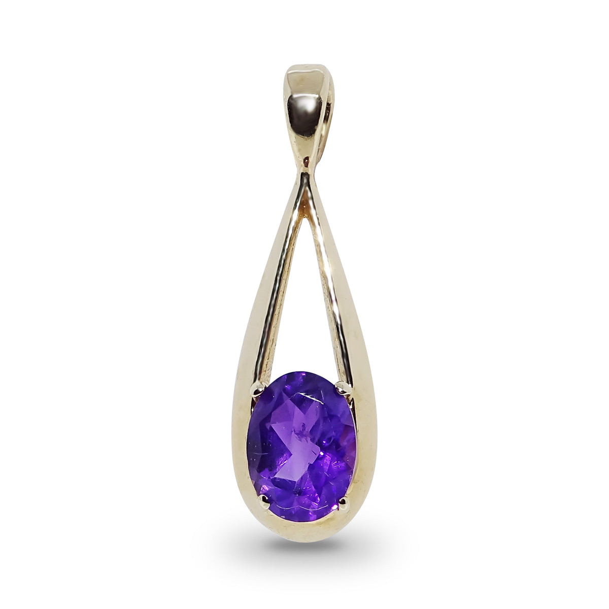 9ct gold 7x5mm oval amethyst loop pendant