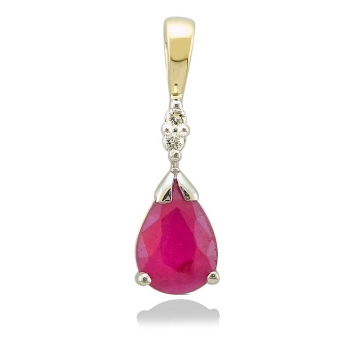 9ct gold 7x5mm pear shape ruby &amp; diamond pendant 0.02ct