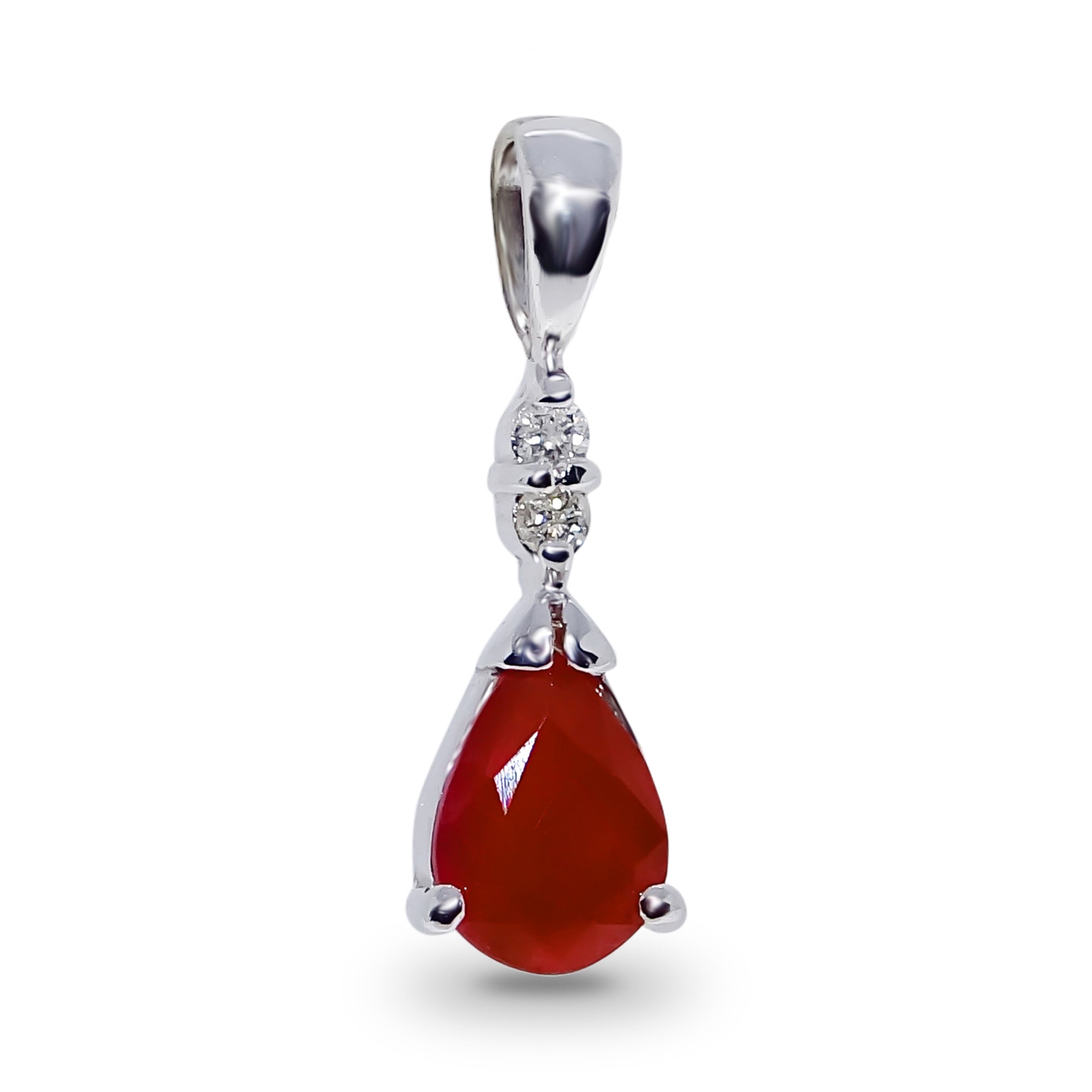 9ct white gold 7x5mm pear shape ruby & diamond pendant 0.02ct