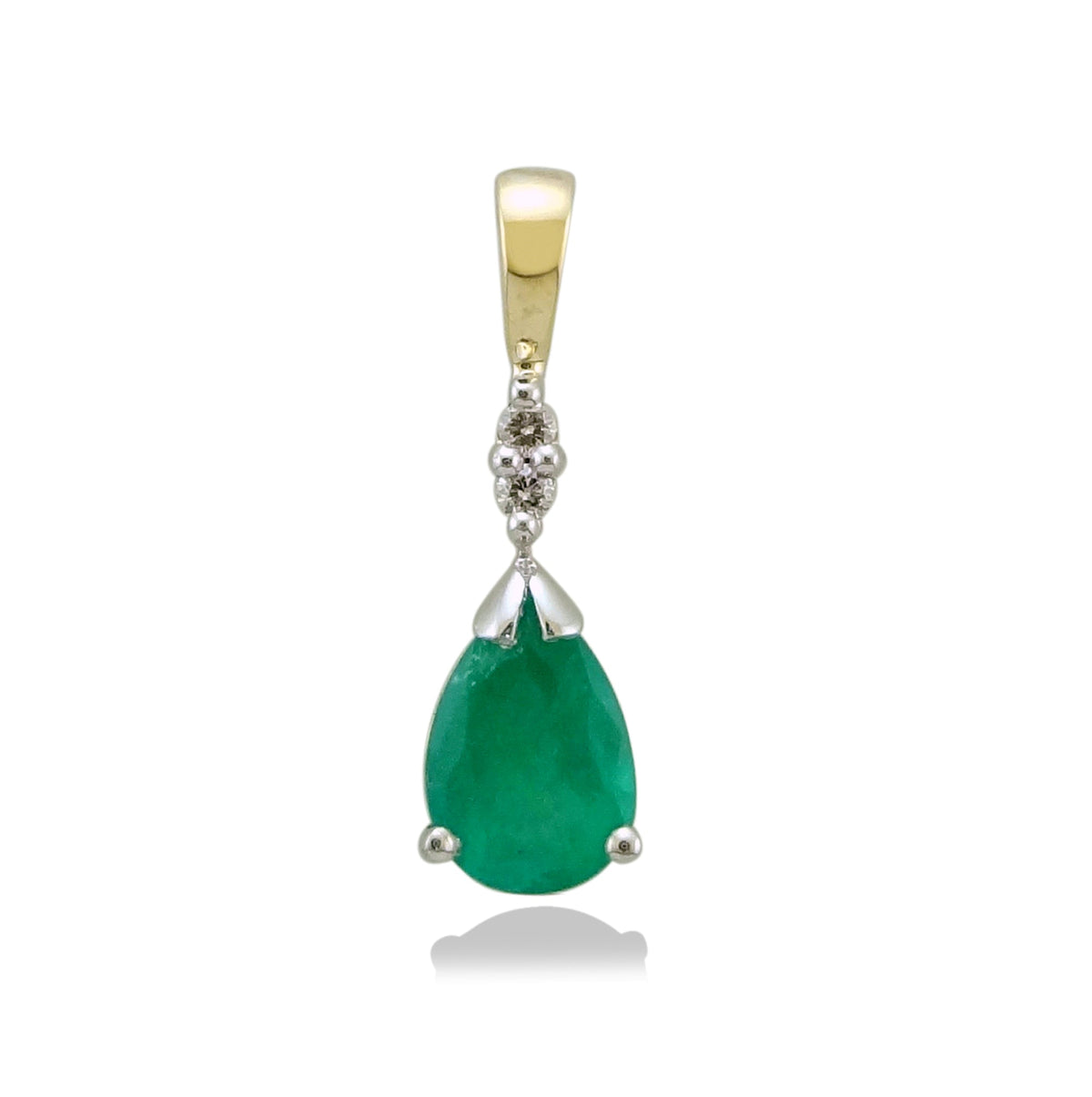 9ct gold 7x5mm pear shape emerald &amp; diamond pendant 0.02ct