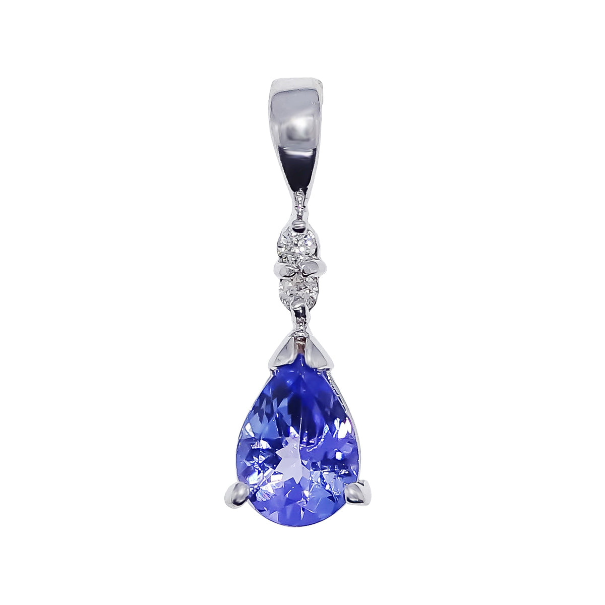 9ct white gold 7x5mm pear shape tanzanite &amp; diamond pendant 0.02ct