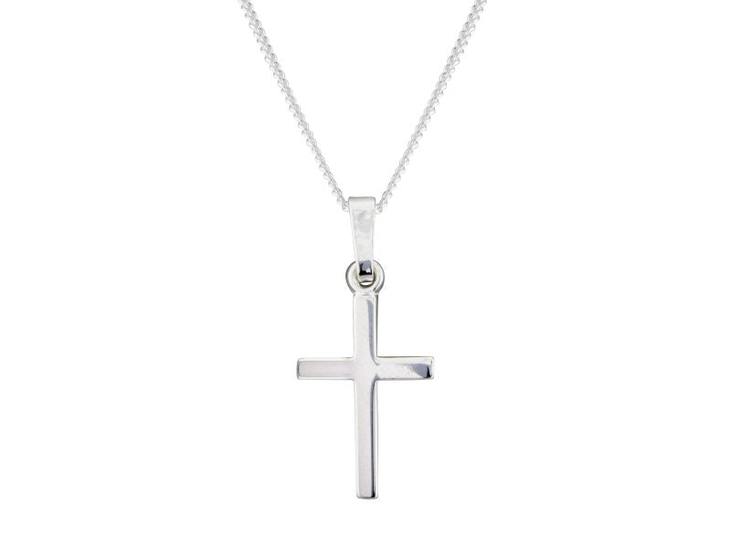 Silver 15mm plain cross &amp; 18&quot; chain